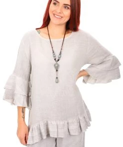 The Italian Cartel Linen Sofia Top | Grey | IC14