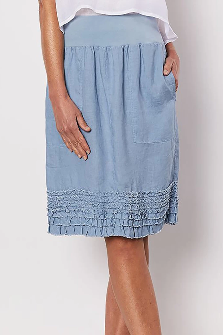 Gordon Smith Ruffled Hem Linen Pull On Skirt | Powder | GS22 1 Gordon Smith Ruffled Hem Linen Pull On Skirt | Powder | GS22