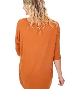 Tops Relaxed High Low Bamboo Top - Tobacco