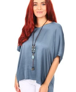 Cindy G High Low Silky Top | Gunmetal Tops