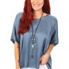 Cindy G High Low Silky Top | Gunmetal Tops