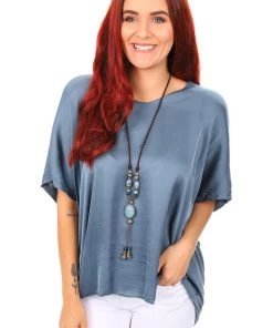 Cindy G High Low Silky Top | Gunmetal Tops