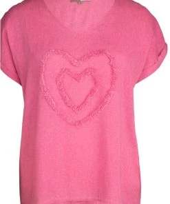 Cafe Latte Heart Applique Tee | Raspberry | CL10 Tops