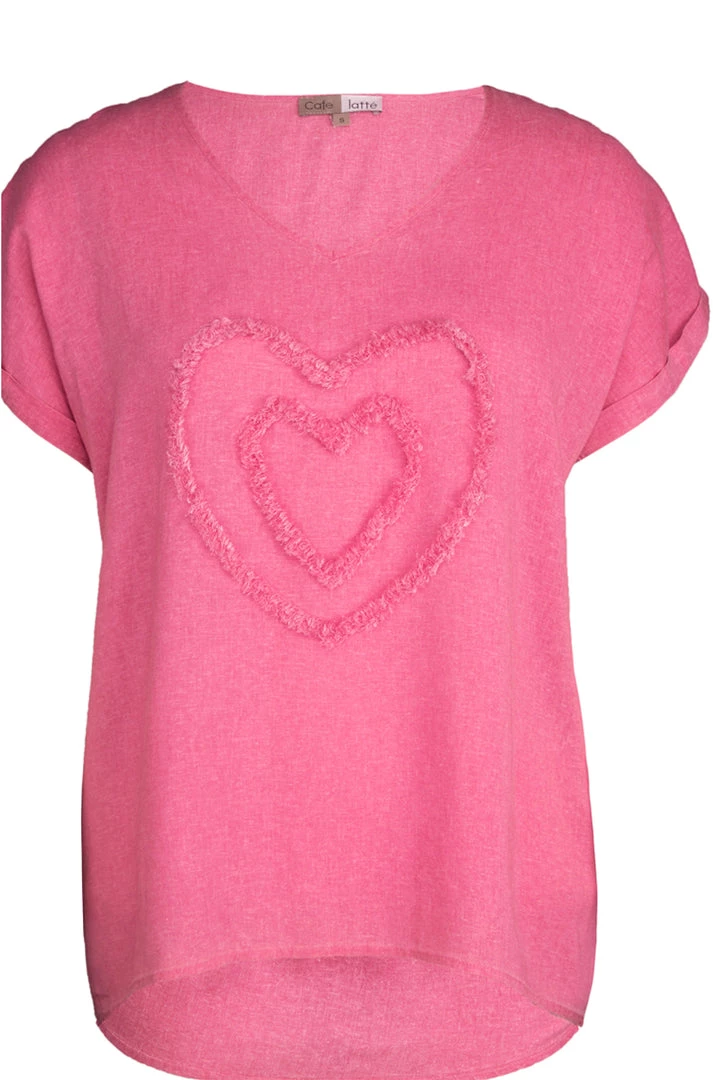 Cafe Latte Heart Applique Tee | Raspberry | CL10 Tops 1 Cafe Latte Heart Applique Tee | Raspberry | CL10 Tops