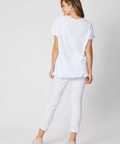 Threadz Heart Frilled Hem Top | White | TZ39