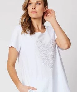 Threadz Heart Frilled Hem Top | White | TZ39