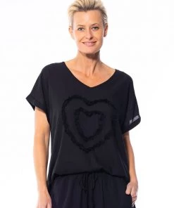 Cafe Latte Heart Applique Tee | Black | CL10 Clothing