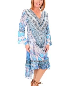 Fashion Spectrum Paluma High Low Silk Dress | Blue | FS7 Resort Wear