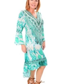 Fashion Spectrum Resort Wear Paluma High Low Silk Dress | Green | FS7