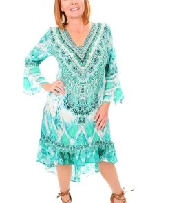 Fashion Spectrum Resort Wear Paluma High Low Silk Dress | Green | FS7