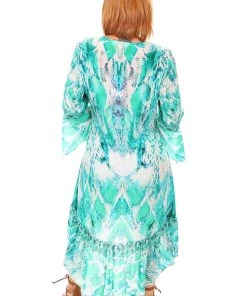 Fashion Spectrum Resort Wear Paluma High Low Silk Dress | Green | FS7