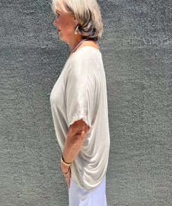 Cindy G Clothing High Low Silky Top | Ivory | CG28