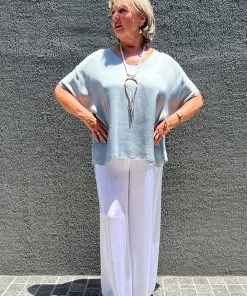 Cindy G High Low Silky Top | Silver | CG28