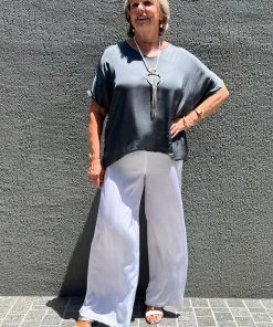 Cindy G Clothing High Low Silky Top | Charcoal | CG28