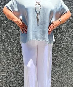 Cindy G High Low Silky Top | Silver | CG28