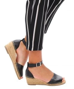 Human Helene Leather Espadrille Wedge - Black -HS2