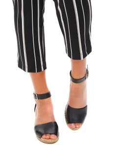 Human Helene Leather Espadrille Wedge - Black -HS2