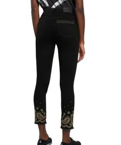 Desigual Gold Embroidered Ankle Detail Jeans - Black - DG5