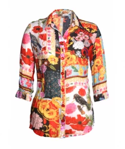 Cafe Latte Print Gette Collar Shirt | CL6 Tops