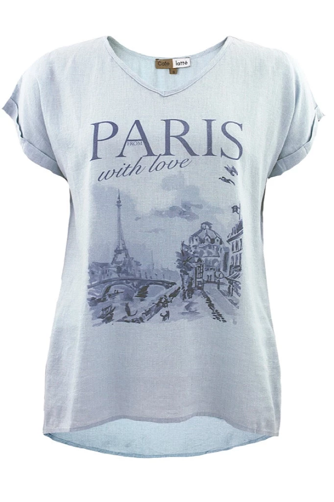 Cafe Latte Tops Paris Tee | Sky | CL11 1 Cafe Latte Tops Paris Tee | Sky | CL11