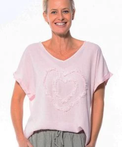 Cafe Latte Clothing Heart Applique Tee | Blush | CL10