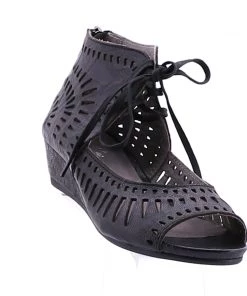 Isabella Mayan Wedge Sandal - Black Shoes