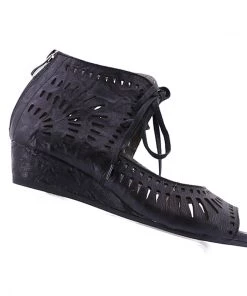 Isabella Mayan Wedge Sandal - Black Shoes