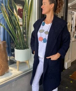 Italian Star Knitwear/Jumpers Betty Boucle Cardi | Navy | IS31