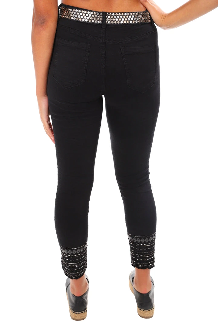 Italian Star Embellished Cuff Jeans - Black - IS17 4 Italian Star Embellished Cuff Jeans - Black - IS17