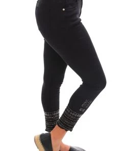 Italian Star Embellished Cuff Jeans - Black - IS17