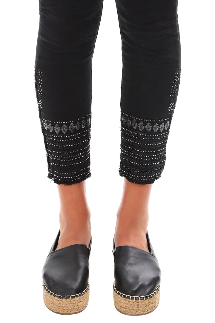 Italian Star Embellished Cuff Jeans - Black - IS17 6 Italian Star Embellished Cuff Jeans - Black - IS17