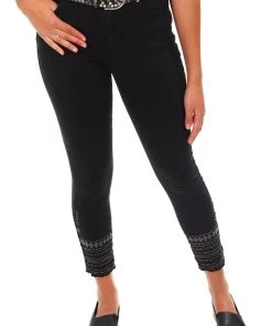 Italian Star Embellished Cuff Jeans - Black - IS17