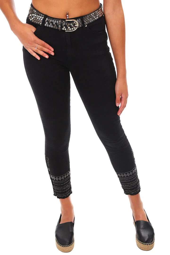 Italian Star Embellished Cuff Jeans - Black - IS17 1 Italian Star Embellished Cuff Jeans - Black - IS17