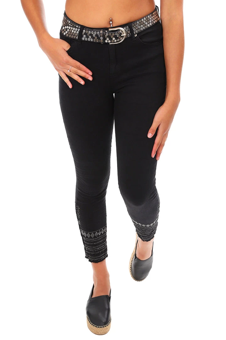 Italian Star Embellished Cuff Jeans - Black - IS17 3 Italian Star Embellished Cuff Jeans - Black - IS17