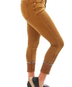 Italian Star Embellished Cuff Jeans - Tan - IS17