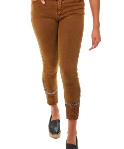 Italian Star Embellished Cuff Jeans - Tan - IS17