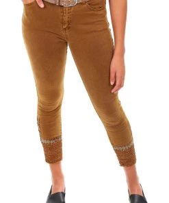 Italian Star Embellished Cuff Jeans - Tan - IS17
