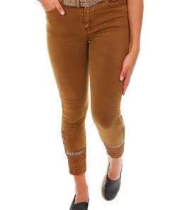 Italian Star Embellished Cuff Jeans - Tan - IS17