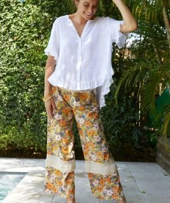 Threadz Tops Frill Detail Button Top | White | TZ10