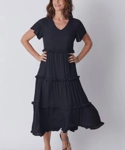 WD Designs Jayda Ruffle Tier Dress | Black | WD1