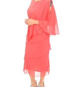 Layla Jones Tiered Chiffon Dress - Coral Clothing