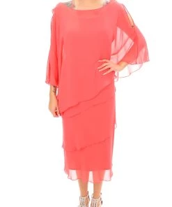 Layla Jones Tiered Chiffon Dress - Coral Clothing