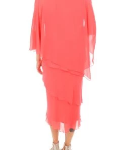 Layla Jones Tiered Chiffon Dress - Coral Clothing