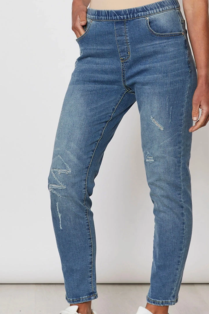 Threadz Clothing Distressed Pull On Jeans | Denim | TZ32 1 Threadz Clothing Distressed Pull On Jeans | Denim | TZ32