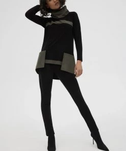 Joseph Ribkoff Clothing Josie Funnel Neck | Black & Avocado | JR128
