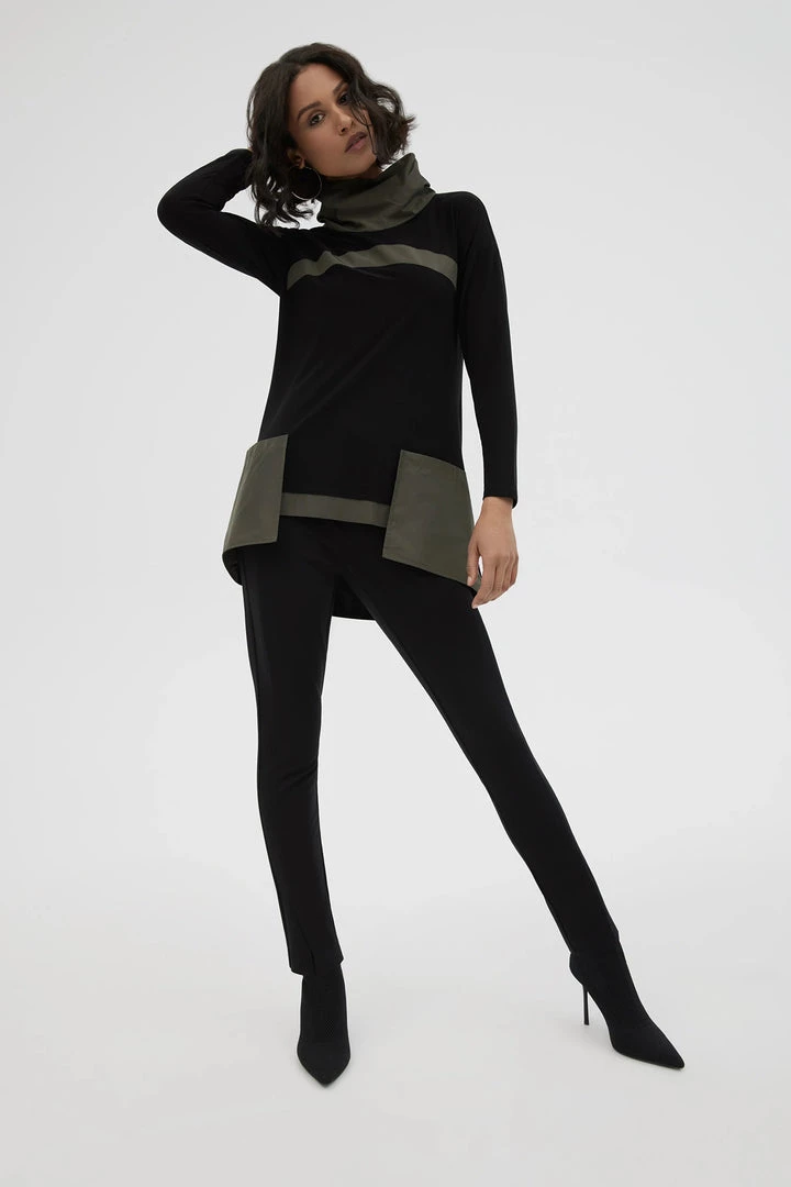 Joseph Ribkoff Clothing Josie Funnel Neck | Black & Avocado | JR128 1 Joseph Ribkoff Clothing Josie Funnel Neck | Black & Avocado | JR128