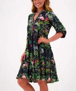 Lula Life Resort Wear Jungle Tiered Dress |Black | LL56