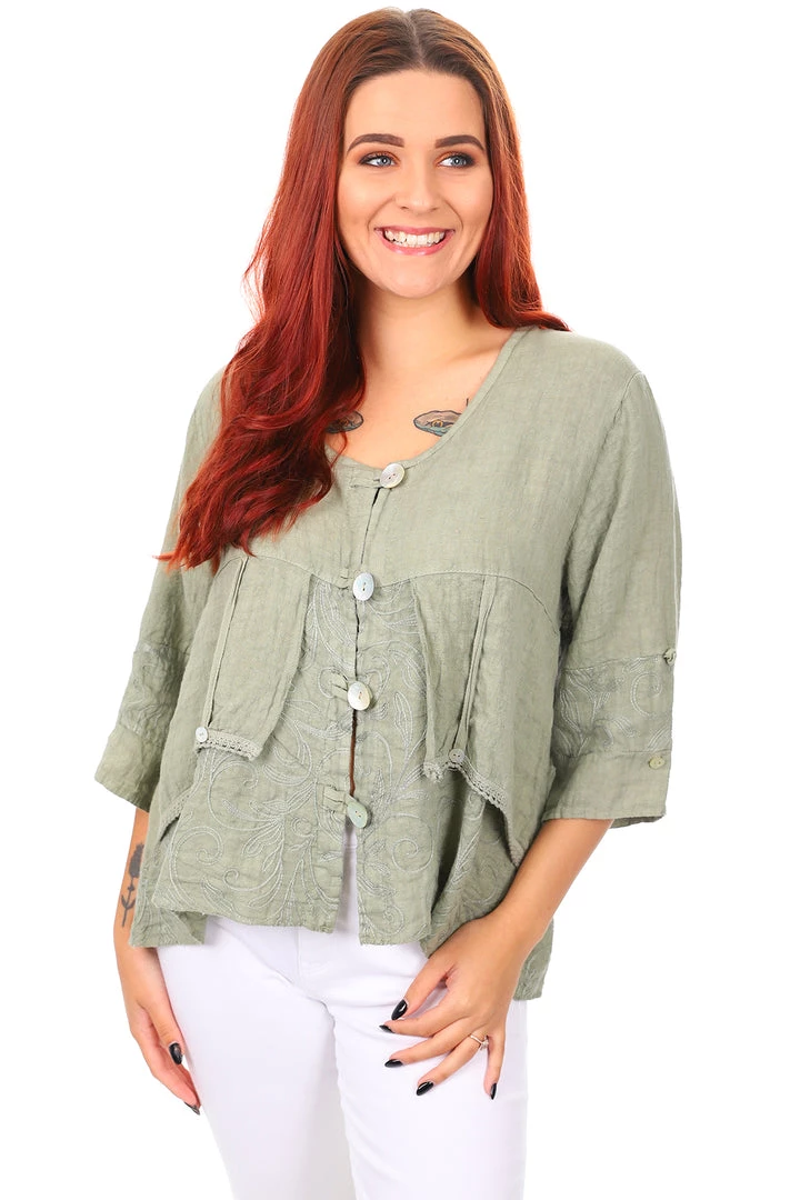 Jenny Jazz Capri Linen Jacket | Khaki | JJ13 Jackets/Coats 2 Jenny Jazz Capri Linen Jacket | Khaki | JJ13 Jackets/Coats