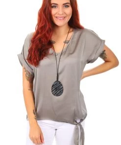 Frank Lyman Tops V Neck Tie Top - Khaki