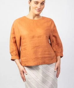 Naturals By O & J Clothing Round Neck Linen Top - Copper - OJ4